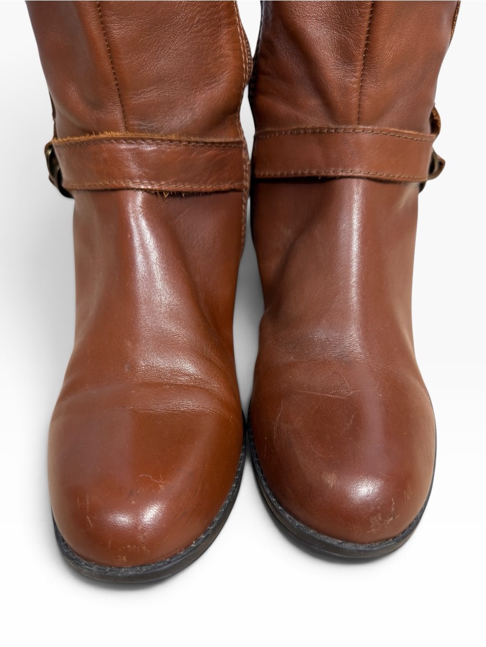 Bandolino Codi Cognac Brown Leather Knee High Riding Boots Buckle Womens 8.5 - Picture 7 of 12